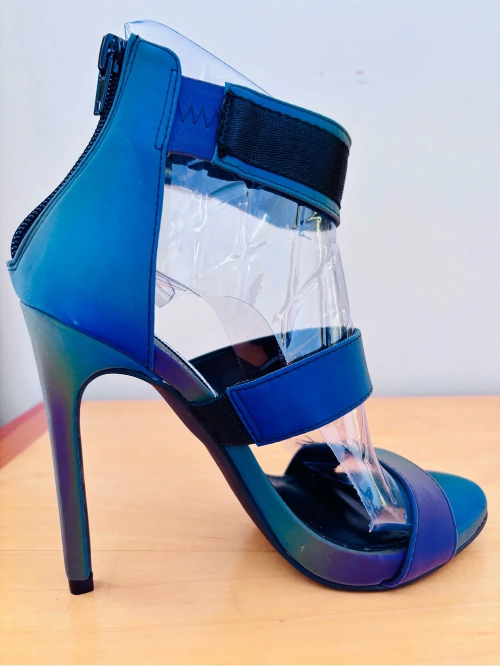Steve Madden Rainbow Reflective Iridescent Stiletto Heels with Buckle, Size 6